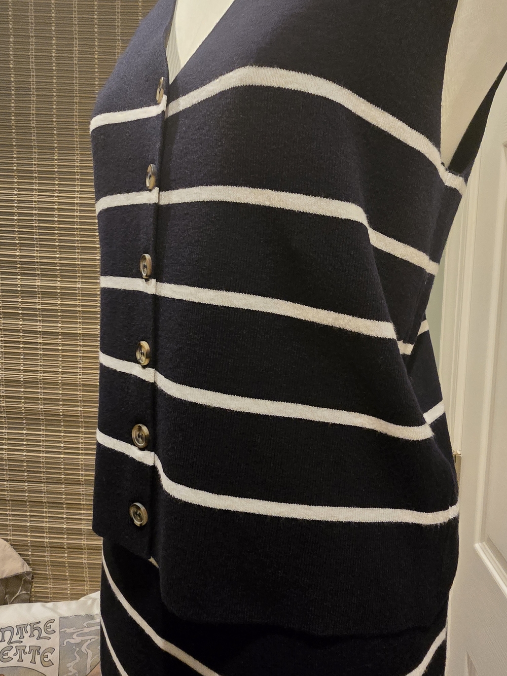 Sleeveless Navy and White Striped Maxi Skirt Set - Picture 2 of 4